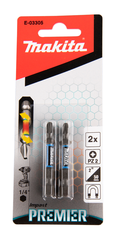 MAKITA Torsieschroefbit Impact Premier, PZ2, 50 mm, 1/4", 2 stuks