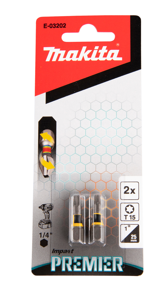 MAKITA Torsieschroefbit Impact Premier, T15, 25 mm, 1/4", 2 stuks