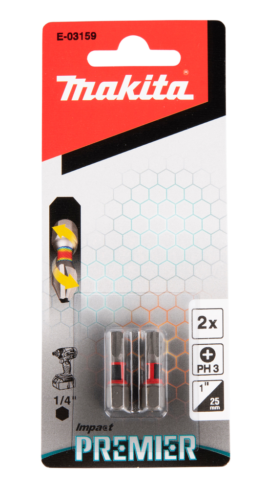 MAKITA Torsieschroefbit Impact Premier, PH3, 25 mm, 1/4", 2 stuks