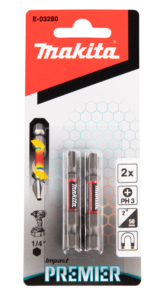 MAKITA Torsieschroefbit Impact Premier, PH3, 50 mm, 1/4", 2 stuks