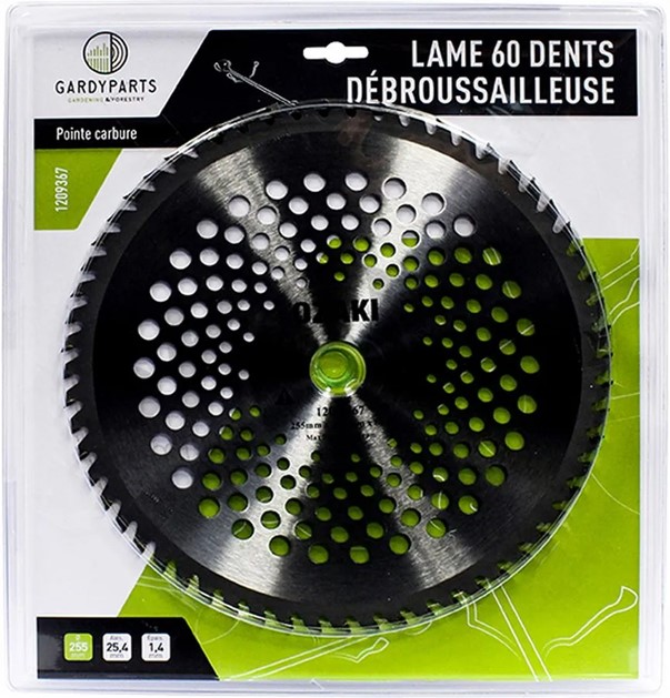 Bosmaaiermes 60 tanden Carbid - Snijbreedte 255mm, boring: 25,4mm, dikte: 1,4mm