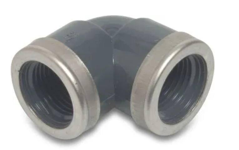 Knie 90° PVC-U 1" binnendraad 10bar grijs type versterkt P1