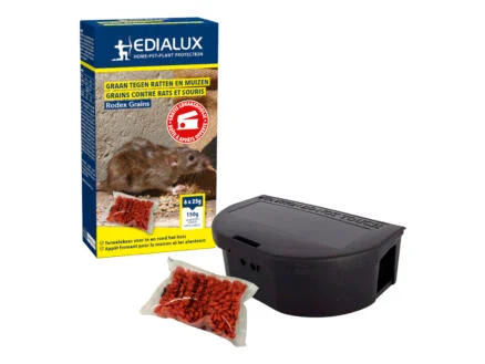 Edialux Rodex Grains met lokdoos - tarwelokaas tegen ratten en muizen 150g