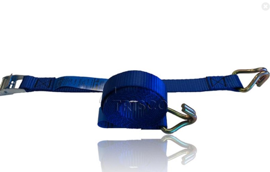 Ladingstrap met klemgesp en klauwhaken 250kg, 4m, 25mm blauw